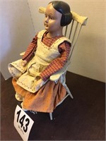 Early Folk Art Porcelain Faced Doll & Hand Made