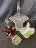 Glass & Porcelain Baskets & paperweight