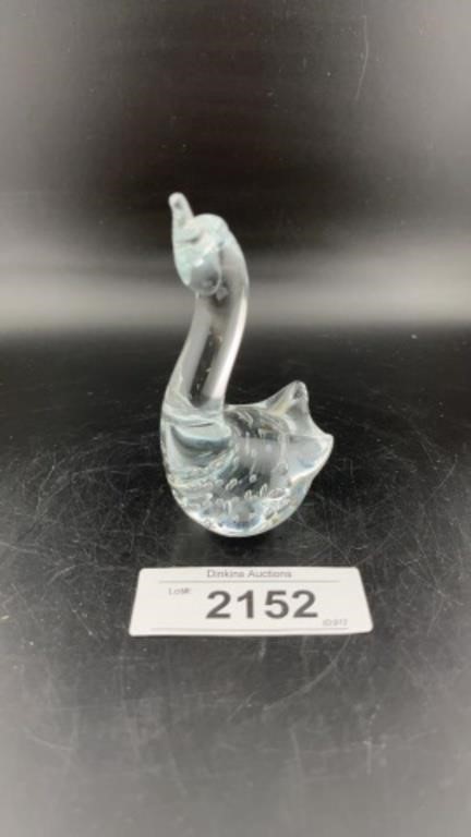 Swan Figurine Bubbles Murano Style Glass Clear