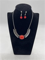 Silver and Red Statement Peace Necklace set