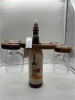 Vintage Oak Wine Bottle Holder with oil lamp