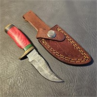 Damascus Knife w/ Leather Sheath