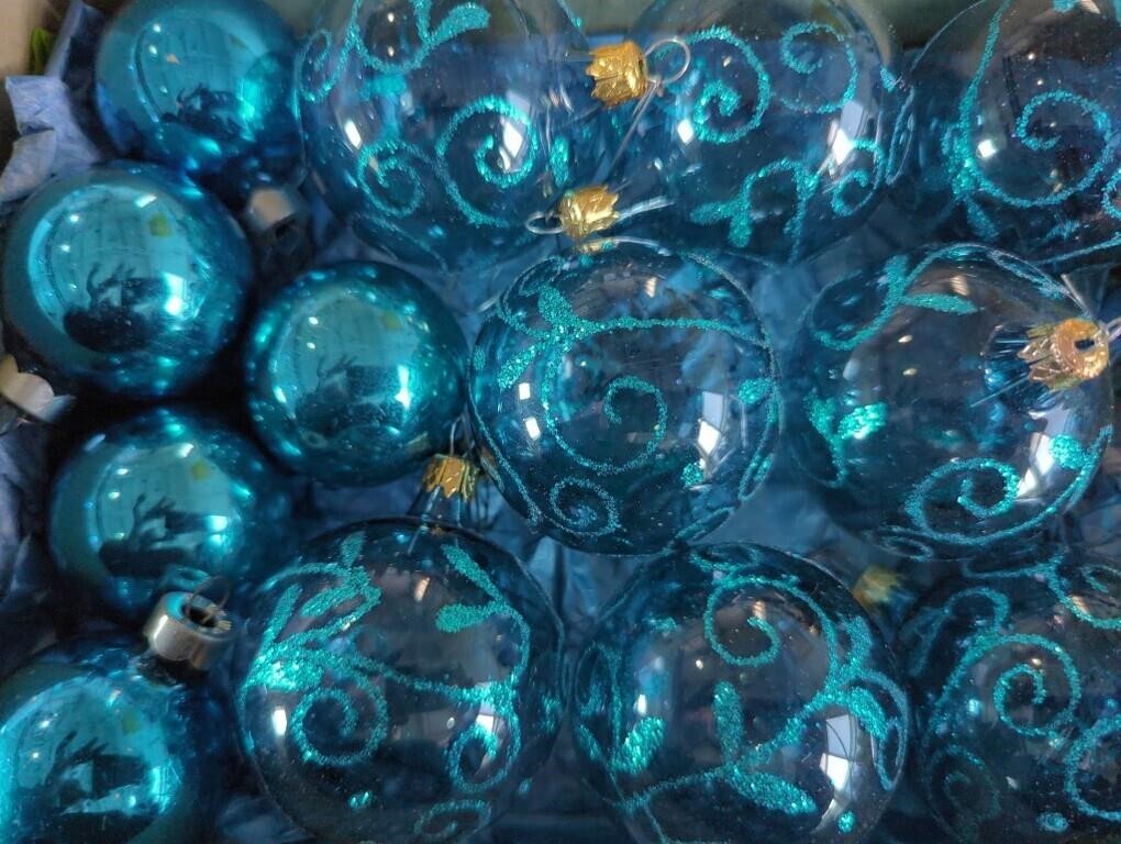 13pcs Hand Painted Glass Ornaments Blue