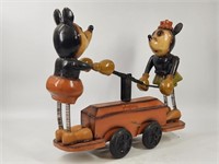 LARGE WOOD MICKEY & MINNIE MOUSE HAND CAR