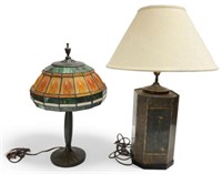 Lot of 2 Table Lamps- Stained Glass & Tea Canister