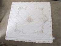 60”Square Embroidered Coverlet, Pillow