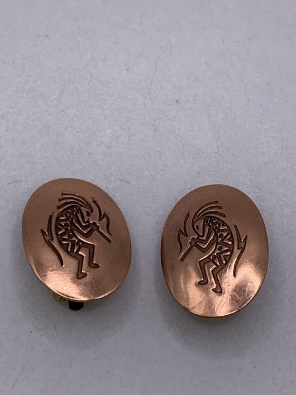 COPPER KOKOPELLI CLIP ON EARRINGS