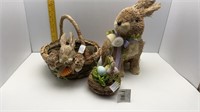 2PC NEW ASHLAND BROWN BUNNY & BASKET 13"&11" TALL