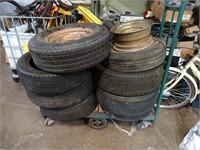 Lot of Misc. Car Tires & Rims - Cart Not Included