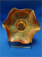 NW Marigold Carnival Glass Heart & Vine 9" Bowl