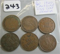 6  Canadian  1920  One Cents Pennies