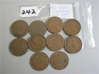 10   Canadian 1932 One Cents Pennies