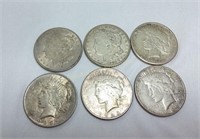 (6) Morgan Dollars - (2) 1921, (1) 1922, (2)