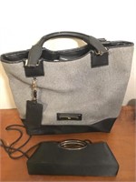 Womans Grey Tote Bag & Small Clutch