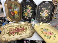 Antique serving trays lot of 5