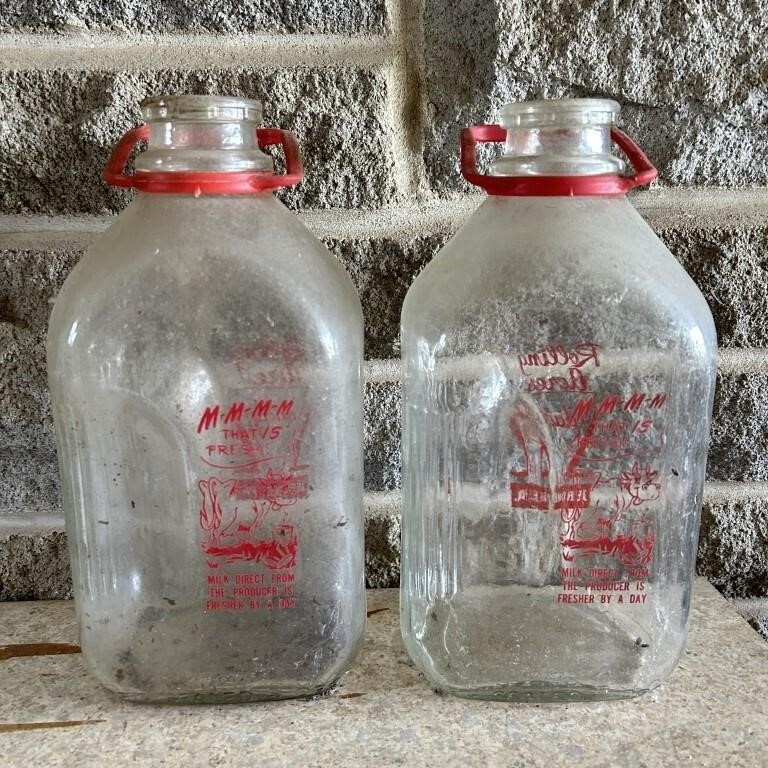 Vintage Rolling Acres Glass Milk Bottles