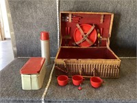 Old Picnic Basket and Picnic Set