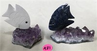 350 - 2 TROPICAL FISH W/ AMETHYST FIGURINES (A81)