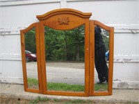 Vintage 3 Panel Wooden Framed Mirror