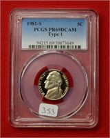 1981 S Jefferson Nickel Type 1  PCGS PR69 DCAM