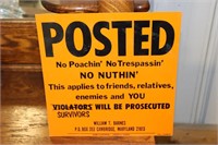 Tin Sign Posted No Poachin' No Trespassin' No