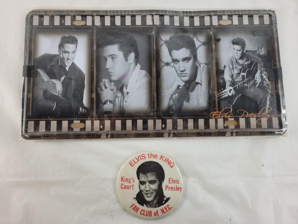 Elvis picture license plate and button