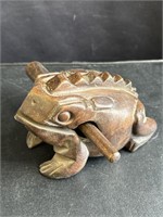 Hand carved wood croaking frog