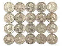 20 Washington Silver Quarters, US Coins