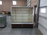 Wooden glass front display case with lights