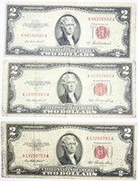 Lot of (3) 1953 $2 Red Seal Notes