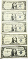 Lot of (5) $1 Silver Certificates