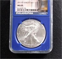 1 - MS69 Silver Standing Liberty dollar in case -