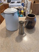 Metal coffee pot and ceramic cat pot