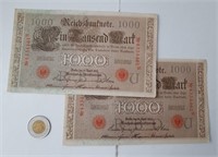 Allemagne, 1910, deux billets consécutifs