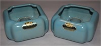 Pair Vtg Rosemeade Turquoise Pottery Candle Sticks