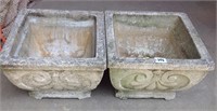 Pair vintage concrete planter urns