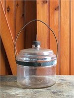 VINTAGE GLASS KEROSENE JAR WITH RESERVOIR TOP