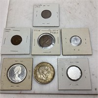 ASSORTED FOREIGN COINS, 1965 SILVER CANADIAN 5