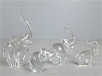 Lot Of Clear Art Glass Elephants