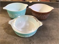 Set of 3 Pyrex Glass Bowls Turquoise & Brown 1