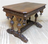 Neo Renaissance Dolphin Footed Oak Writing Table.