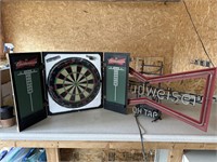 Budweiser dartboard and Budweiser case and neon