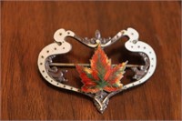 Sterling Enameled Maple Leaf Brooch