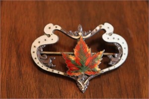 Sterling Enameled Maple Leaf Brooch