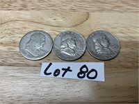 1960,1962, & 1963 Franklin Half Dollars