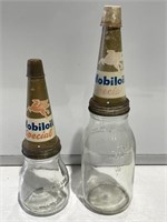 2 x MOBILOIL SPECIAL Tin Oil Bottle Pourers On