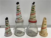 4 x CASTROL Oil Bottle Pourers With 2 x 500ml Oil