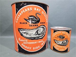 BLACK SWAN BRAND 1 GALLON & 1 PINT OYSTER CANS