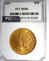 1872 Gold $20 MS64 LISTS FOR $75000