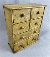 Antique 8 Drawer Spice Box Old Mustard Paint